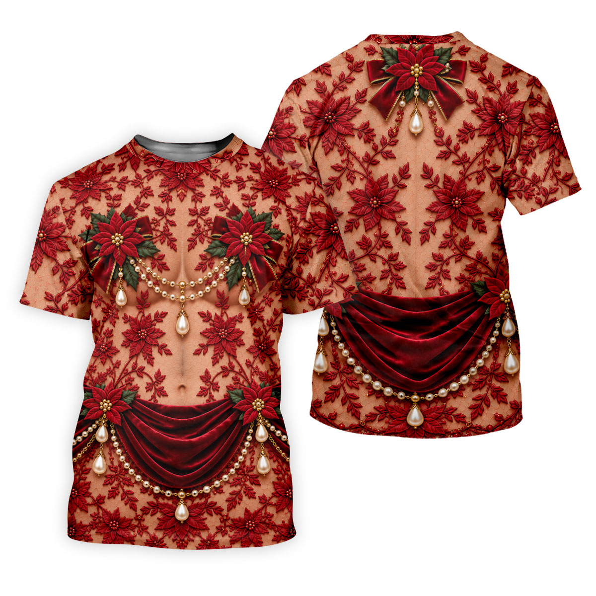 Red Poinsettia Pearls Christmas Golf Shirt, Golf Shirts For Women, Ladies Golf Tops