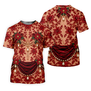 Red Poinsettia Pearls Christmas Golf Shirt, Golf Shirts For Women, Ladies Golf Tops