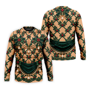 Green Holly Pearls Christmas Golf Shirt, Funny Mens Golf Shirts, Mens Golf Clothing