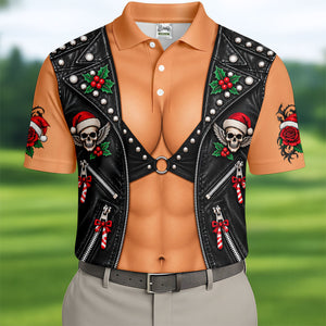 Santa Skull Biker Vest Christmas Golf Shirt, Mens Golf Apparel, Mens Golf Clothing