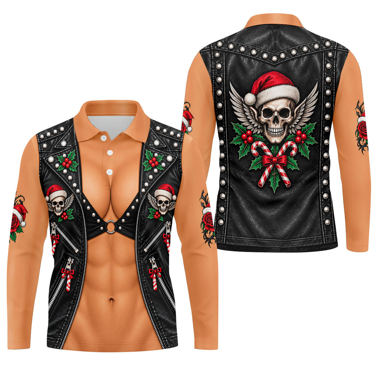 Santa Skull Biker Vest Christmas Golf Shirt, Mens Golf Apparel, Mens Golf Clothing