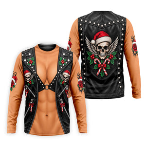 Santa Skull Biker Vest Christmas Golf Shirt, Mens Golf Apparel, Mens Golf Clothing