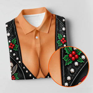 Santa Skull Biker Christmas Golf Shirt, Golf Gifts For Women, Golf Shirts For Women
