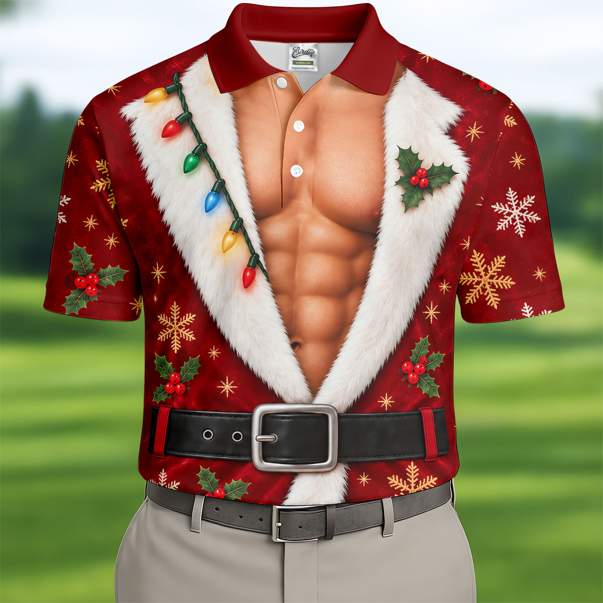 Red Muscle Santa Robe Christmas Golf Shirt, Golf Gifts For Men, Mens Golf Clothing