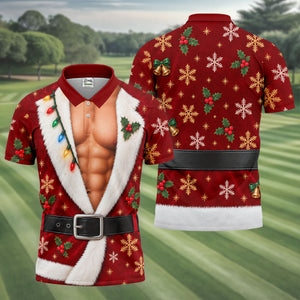 Red Muscle Santa Robe Christmas Golf Shirt, Golf Gifts For Men, Mens Golf Clothing