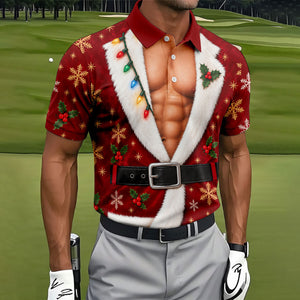 Red Muscle Santa Robe Christmas Golf Shirt, Golf Gifts For Men, Mens Golf Clothing