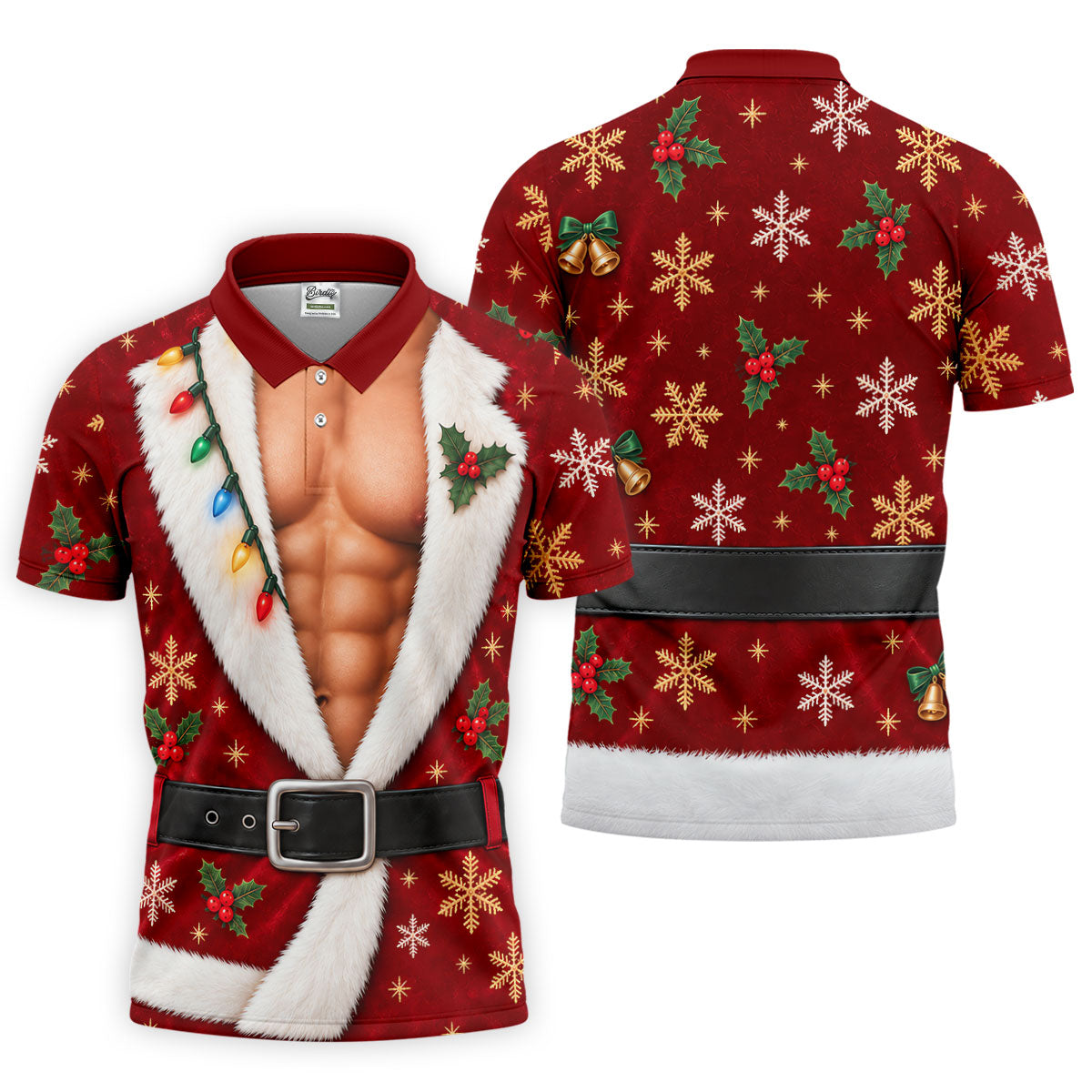 Red Muscle Santa Robe Christmas Golf Shirt, Golf Gifts For Men, Mens Golf Clothing
