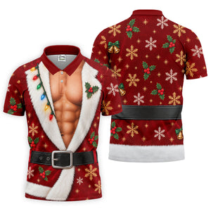 Red Muscle Santa Robe Christmas Golf Shirt, Golf Gifts For Men, Mens Golf Clothing