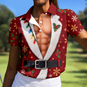 Red Muscle Santa Robe Christmas Golf Shirt, Golf Gifts For Women, Womens Golf Tops