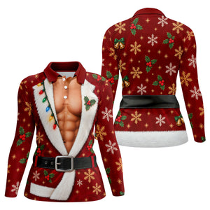 Red Muscle Santa Robe Christmas Golf Shirt, Golf Gifts For Women, Womens Golf Tops
