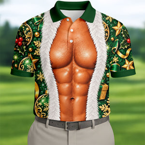 Green Muscle Santa Christmas Golf Shirt, Funny Mens Golf Shirts, Golf Gifts For Men