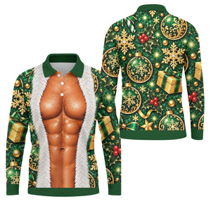 Green Muscle Santa Christmas Golf Shirt, Funny Mens Golf Shirts, Golf Gifts For Men