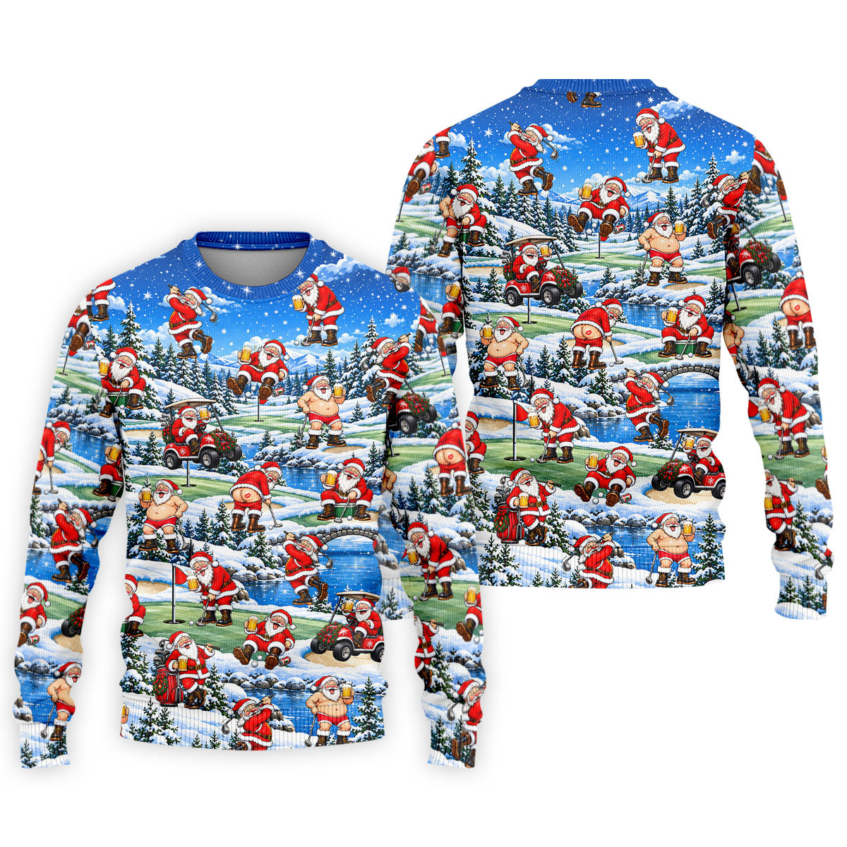 Snowy Santa Golf Pattern Christmas Golf Shirt, Funny Mens Golf Shirts, Mens Golf Polo
