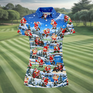 Snowy Santa Golf Pattern Christmas Golf Shirt, Womens Golf Shirts, Ladies Golf Shirts