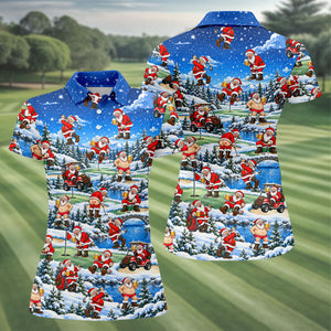 Snowy Santa Golf Pattern Christmas Golf Shirt, Womens Golf Shirts, Ladies Golf Shirts