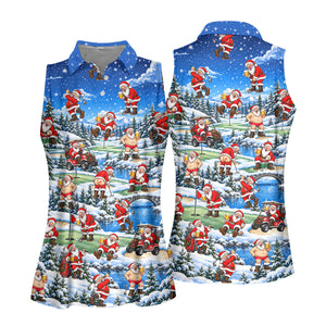 Snowy Santa Golf Pattern Christmas Golf Shirt, Womens Golf Shirts, Ladies Golf Shirts