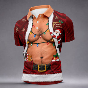 Custom Name Santa Suit Belly Christmas Golf Shirt, Mens Golf Polo, Mens Golf Shirts