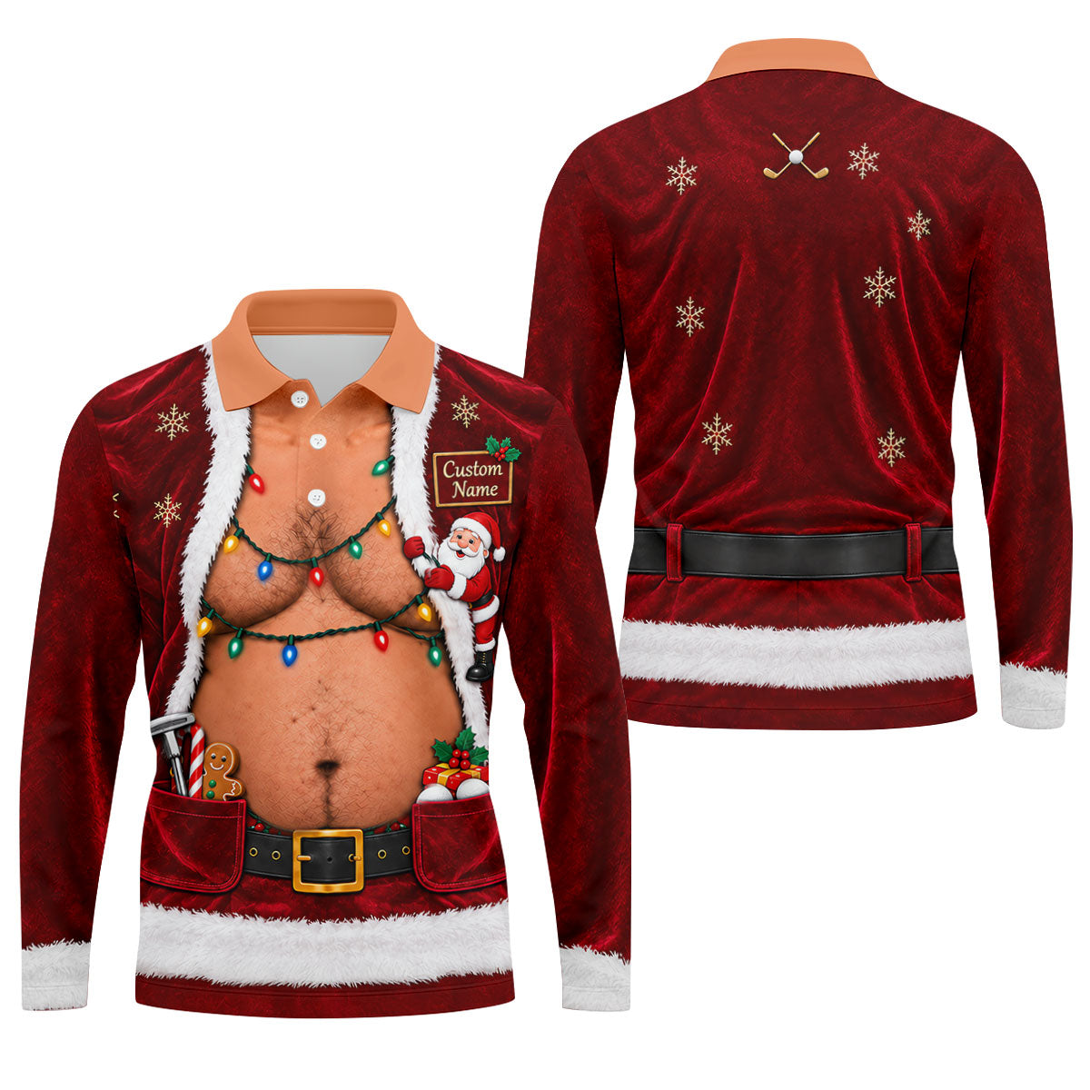 Custom Name Santa Suit Belly Christmas Golf Shirt, Mens Golf Polo, Mens Golf Shirts