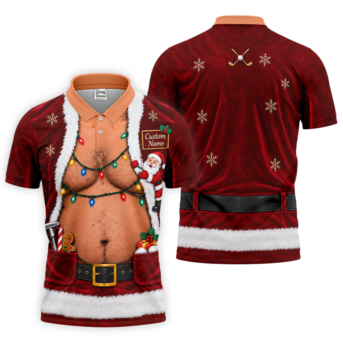 Custom Name Santa Suit Belly Christmas Golf Shirt, Mens Golf Polo, Mens Golf Shirts