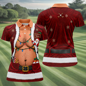 Custom Name Santa Suit Christmas Golf Shirt, Golf Gifts For Women, Ladies Golf Tops