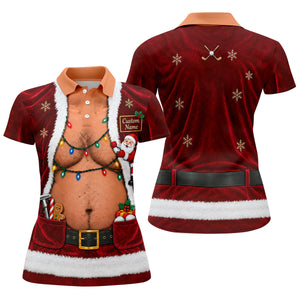 Custom Name Santa Suit Christmas Golf Shirt, Golf Gifts For Women, Ladies Golf Tops