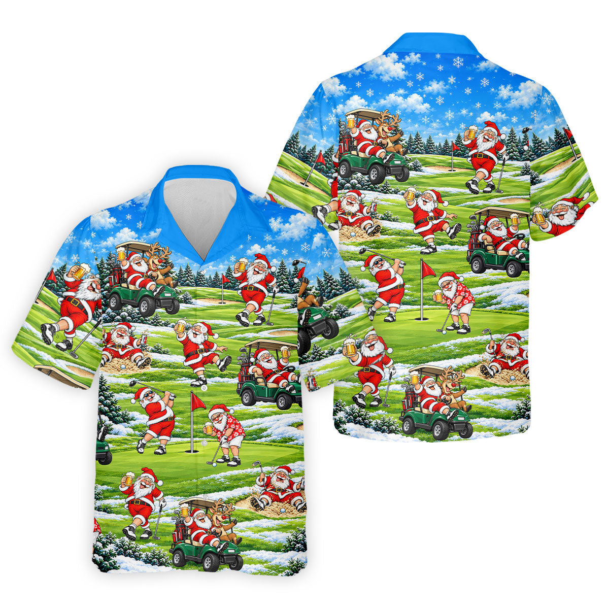 Santa Golf Course Pattern Christmas Golf Shirt, Golf Gifts For Men, Golf Polo For Men