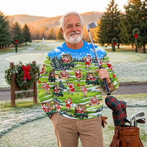 Santa Golf Course Pattern Ugly Christmas Sweater, Funny Xmas Gift, Ugly Sweater Party