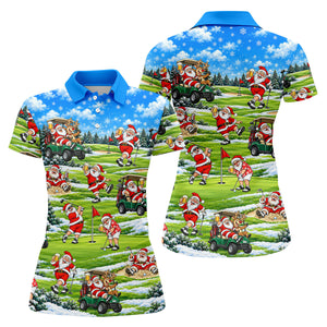 Santa Golf Course Pattern Christmas Golf Shirt, Ladies Golf Tops, Womens Golf Apparel