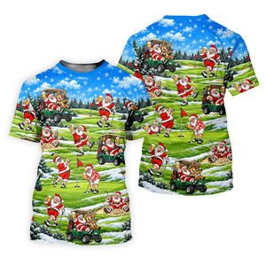 Santa Golf Course Pattern Christmas Golf Shirt, Ladies Golf Tops, Womens Golf Apparel