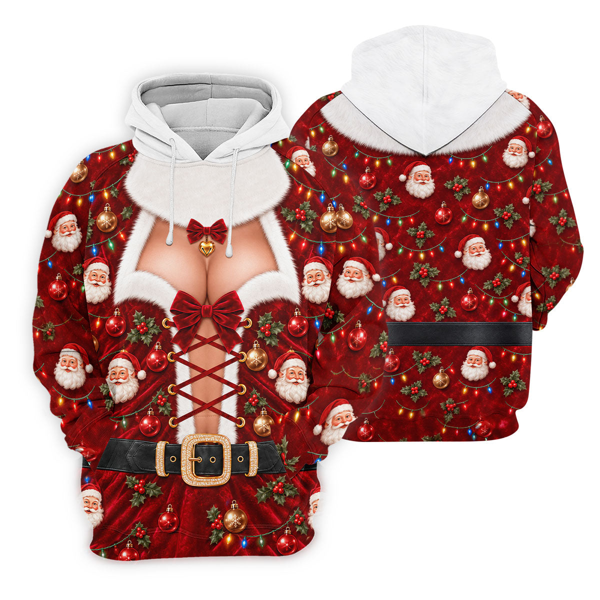 Santa Print Lace Up Corset Christmas Golf Shirt, Golf Gifts For Men, Mens Golf Polo