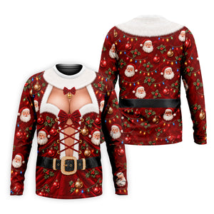 Santa Print Lace Up Corset Christmas Golf Shirt, Golf Gifts For Men, Mens Golf Polo