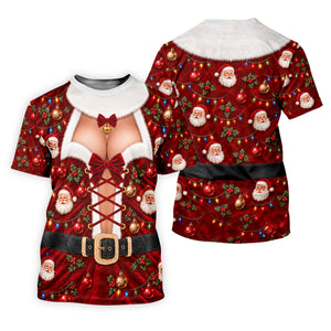 Santa Print Lace Up Corset Christmas Golf Shirt, Golf Gifts For Men, Mens Golf Polo