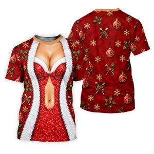 Red Sequin Fur Corset Christmas Golf Shirt, Golf Shirts For Men, Mens Golf Shirts