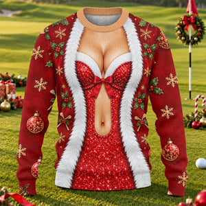 Red Sequin Corset Ugly Christmas Sweater, Funny Christmas Outfit, Golf Lover Gifts