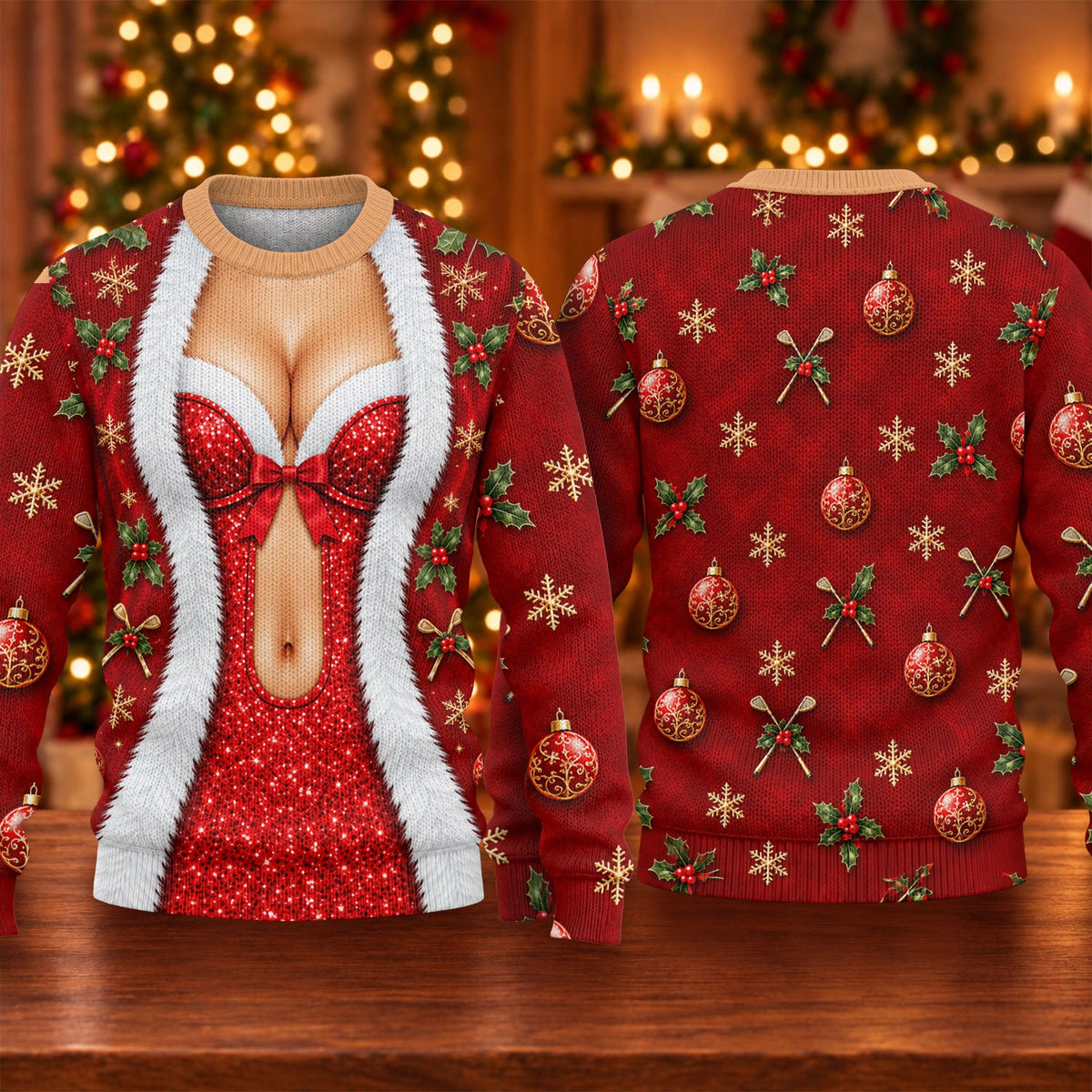 Red Sequin Corset Ugly Christmas Sweater, Funny Christmas Outfit, Golf Lover Gifts