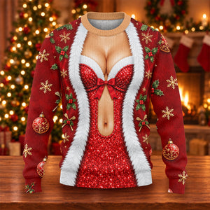 Red Sequin Corset Ugly Christmas Sweater, Funny Christmas Outfit, Golf Lover Gifts