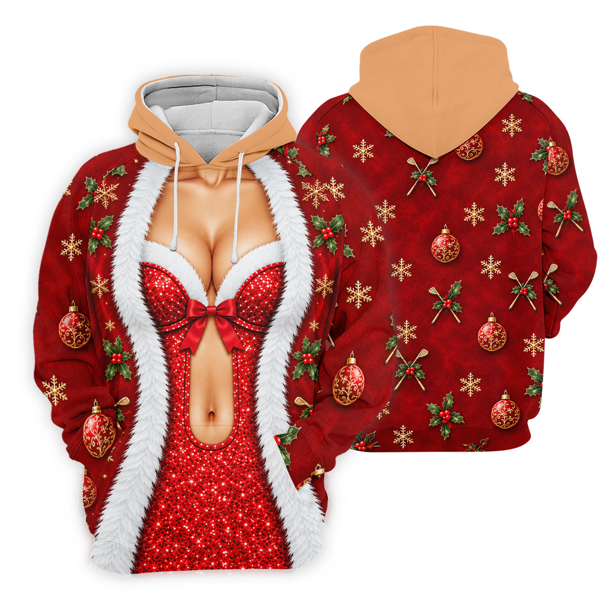 Red Sequin Fur Corset Christmas Golf Shirt, Womens Golf Apparel, Womens Golf Tops