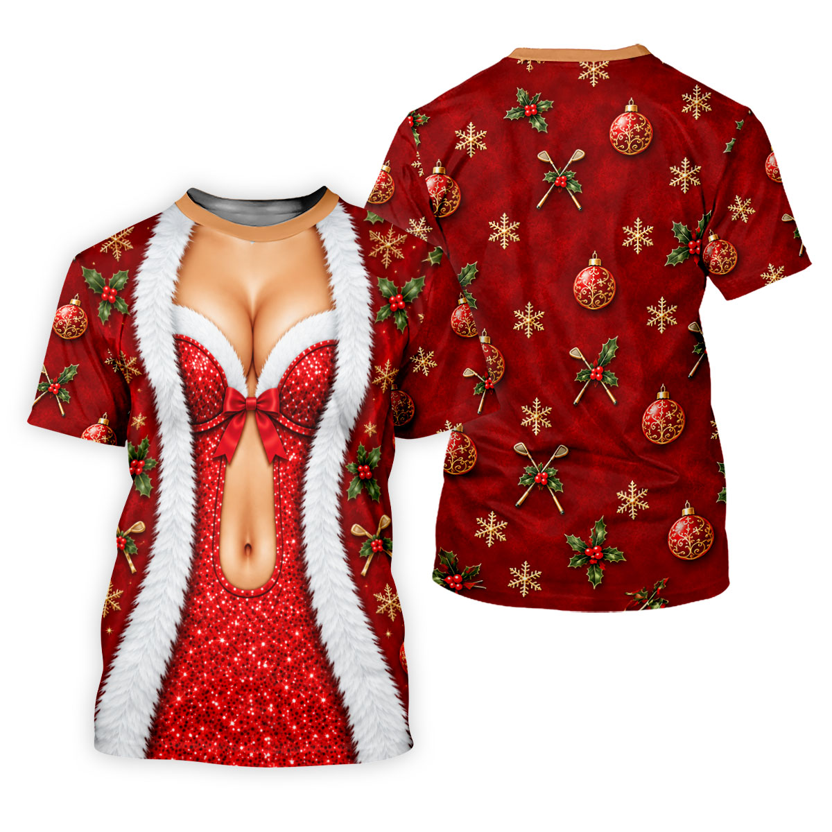 Red Sequin Fur Corset Christmas Golf Shirt, Womens Golf Apparel, Womens Golf Tops