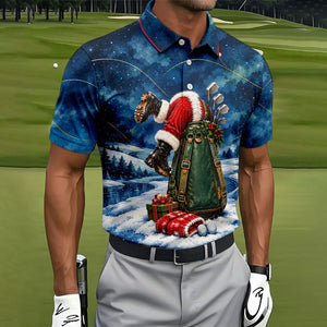 Blue Santa Diving Golf Bag Christmas Golf Shirt, Mens Golf Apparel, Mens Golf Shirts