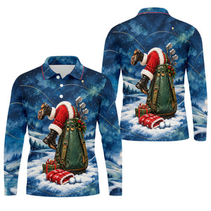Blue Santa Diving Golf Bag Christmas Golf Shirt, Mens Golf Apparel, Mens Golf Shirts