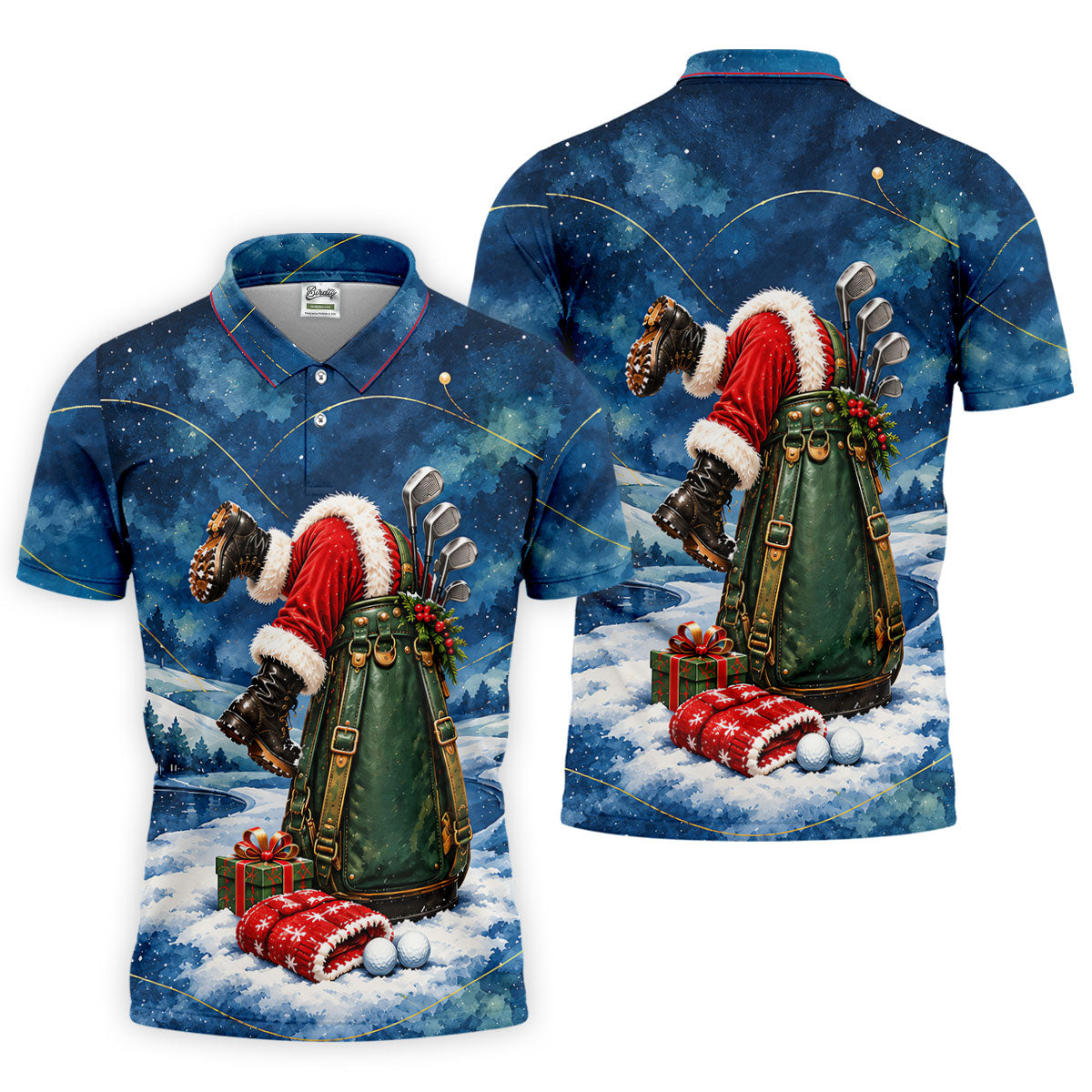 Blue Santa Diving Golf Bag Christmas Golf Shirt, Mens Golf Apparel, Mens Golf Shirts