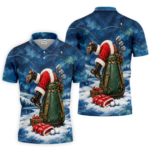 Blue Santa Diving Golf Bag Christmas Golf Shirt, Mens Golf Apparel, Mens Golf Shirts