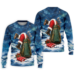 Blue Santa Diving Golf Bag Christmas Golf Shirt, Mens Golf Apparel, Mens Golf Shirts