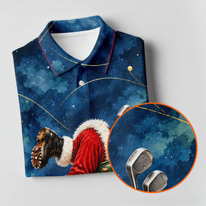 Blue Santa Golf Bag Christmas Golf Shirt, Golf Shirts For Women, Ladies Golf Shirts