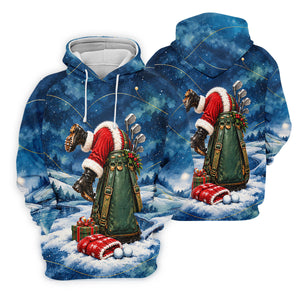 Blue Santa Golf Bag Christmas Golf Shirt, Golf Shirts For Women, Ladies Golf Shirts