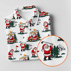 Santa Golf Cart Pattern Christmas Golf Shirt, Golf Shirts For Women, Womens Golf Tops