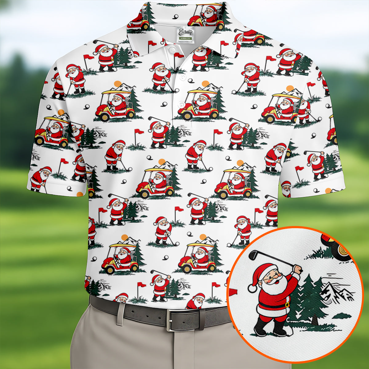 Santa Golf Cart Pattern Christmas Golf Shirt, Golf Polo For Men, Golf Shirts For Men