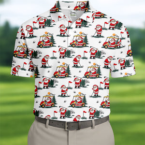 Santa Golf Cart Pattern Christmas Golf Shirt, Golf Polo For Men, Golf Shirts For Men