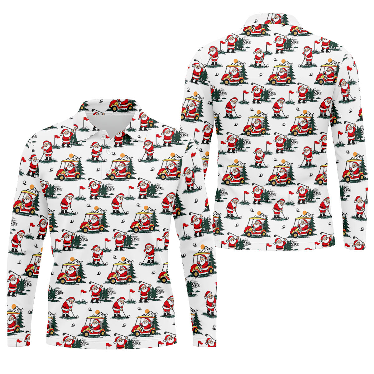Santa Golf Cart Pattern Christmas Golf Shirt, Golf Polo For Men, Golf Shirts For Men