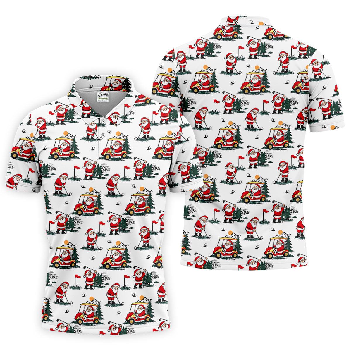 Santa Golf Cart Pattern Christmas Golf Shirt, Golf Polo For Men, Golf Shirts For Men